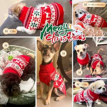 KYEESE Christmas Dog Sweaters for Small Dogs Snowflake Reindeer Dog Sweater with Leash Hole Ugly Dog Holiday Sweater Pet Sweater Pet Clothes Warm Dog Christmas Outfit, M