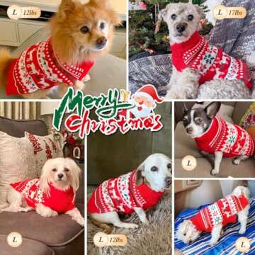 KYEESE Christmas Dog Sweaters for Small Dogs Snowflake Reindeer Dog Sweater with Leash Hole Ugly Dog Holiday Sweater Pet Sweater Pet Clothes Warm Dog Christmas Outfit, M