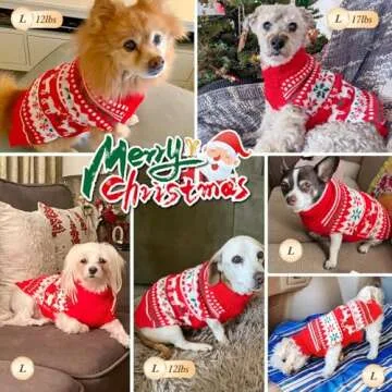 KYEESE Christmas Dog Sweaters for Small Dogs Snowflake Reindeer Dog Sweater with Leash Hole Ugly Dog Holiday Sweater Pet Sweater Pet Clothes Warm Dog Christmas Outfit, M