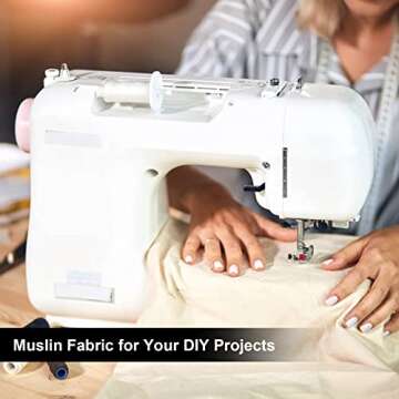 Muslin Fabric 5 Yard Muslin Cloth 63 Inches Wide Textile Unbleached Natural Cotton Fabric Soft and Smooth Embroidery Fabric Reusable and Washable Linen Fabric for Sewing Embroidery Decor DIY Projects