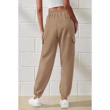 PRETTYGARDEN Women's Summer Cargo Sweatpants Casual Elastic High Waisted Lounge Jogger Pants with Pockets (Khaki,Small)