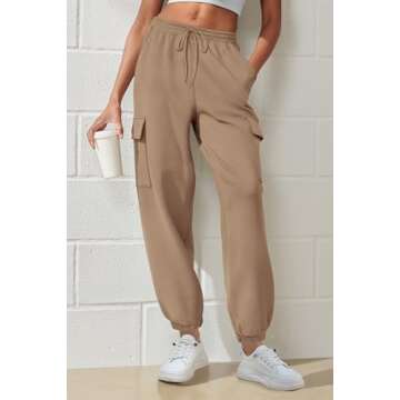 PRETTYGARDEN Women's Summer Cargo Sweatpants Casual Elastic High Waisted Lounge Jogger Pants with Pockets (Khaki,Small)