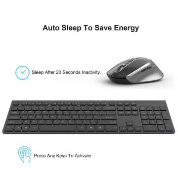 Wireless Keyboard and Mouse, J JOYACCESS 2.4G USB Ultra Slim Full Size Ergonomic Rechargeable Keyboard and Slient Cordless Mouse with Back/Forward Buttons for Mac/Windows/Laptop/Desktop - Black