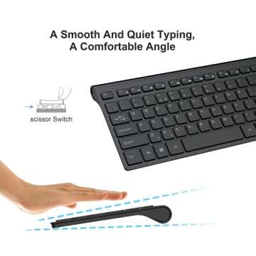 Wireless Keyboard and Mouse, J JOYACCESS 2.4G USB Ultra Slim Full Size Ergonomic Rechargeable Keyboard and Slient Cordless Mouse with Back/Forward Buttons for Mac/Windows/Laptop/Desktop - Black