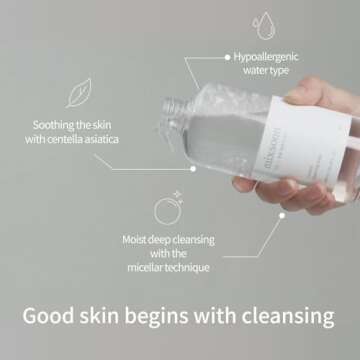 mixsoon Centella Cleansing Water 10.14 fl oz / 300ml,Face Cleanser for Sensitive Skin,Centella Asiatica, Aloe Vera