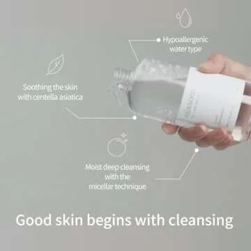 mixsoon Centella Cleansing Water 10.14 fl oz / 300ml,Face Cleanser for Sensitive Skin,Centella Asiatica, Aloe Vera