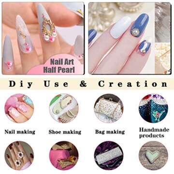 5800Pcs Half Pearls for Crafts, Flatback Pearls for Artwork Making, DIY Rhinestones Accessory Nail Art, Face Gems Jewels Flat Back Craft Pearls for Artist Creative - White