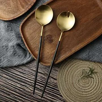 Zerophilo Salad Servers,Spoon and Fork Set 11.41 inch,18/10 Stainless Steel Salad Serving Titanium Plating (black gold)