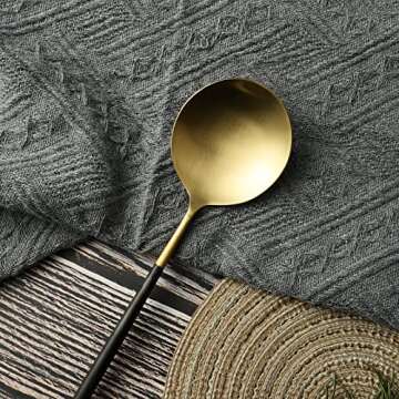 Zerophilo Salad Servers,Spoon and Fork Set 11.41 inch,18/10 Stainless Steel Salad Serving Titanium Plating (black gold)