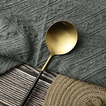 Zerophilo Salad Servers,Spoon and Fork Set 11.41 inch,18/10 Stainless Steel Salad Serving Titanium Plating (black gold)