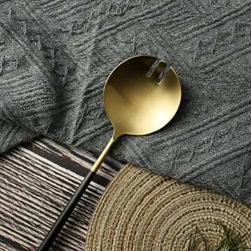 Zerophilo Salad Servers,Spoon and Fork Set 11.41 inch,18/10 Stainless Steel Salad Serving Titanium Plating (black gold)