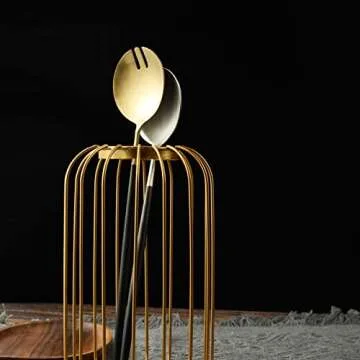 Zerophilo Salad Servers,Spoon and Fork Set 11.41 inch,18/10 Stainless Steel Salad Serving Titanium Plating (black gold)