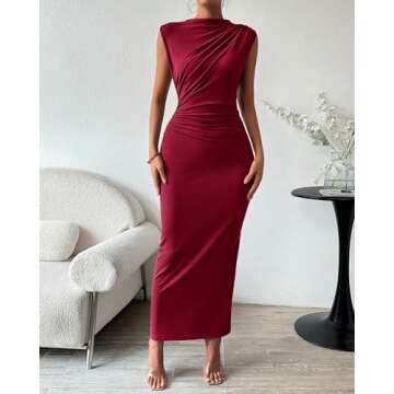 BTFBM Women's Ruched Bodycon Dress Summer Casual Sleeveless Back Slit Elegant Club Evening Party Coc...
