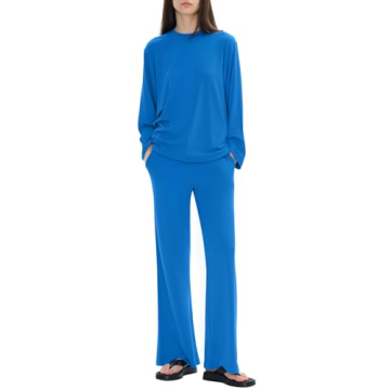 Trendy 2024 Neon Blue Women's Two Piece Lounge Set - Soft, Loose Fit & Stylish