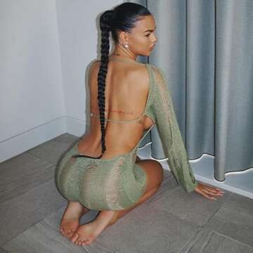 Pdxnyxx Long Sleeve Dress for Women Sexy Y2k Dress Y2k Sweater Bodycon Dresses for Women Y2k Tops (Green,S,Small)