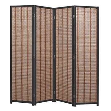 Decorative Openwork Design 4-Panel Bamboo & Black Wood Framed Folding Screen/Freestanding Room Divider - MyGift®
