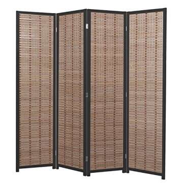 Decorative Openwork Design 4-Panel Bamboo & Black Wood Framed Folding Screen/Freestanding Room Divider - MyGift®