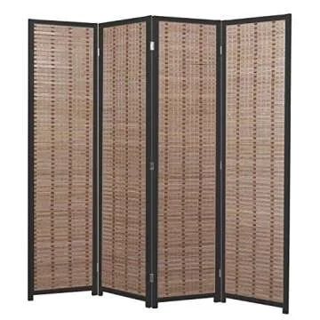 Decorative Openwork Design 4-Panel Bamboo & Black Wood Framed Folding Screen/Freestanding Room Divider - MyGift®