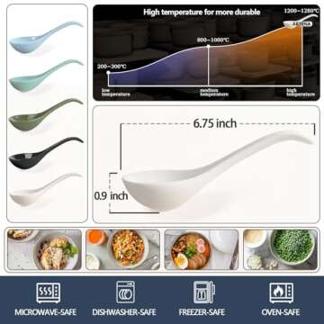 Artena Bright White 6.75 inch Asian Soup Spoons Set of 6, Ultra-fine Porcelain Tablespoon, Chinese/J...