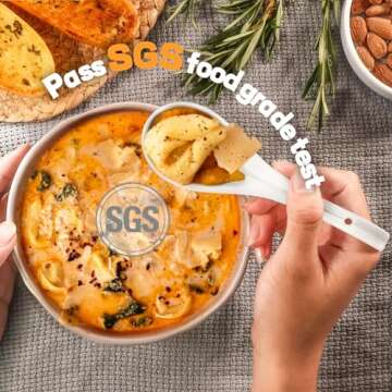 Artena Bright White 6.75 inch Asian Soup Spoons Set of 6, Ultra-fine Porcelain Tablespoon, Chinese/Japanese Kitchen Soup Spoons for Cereal, Small Spoons for Ramen Pho - Deep Oval Hook Design