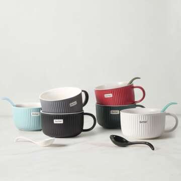 Artena Bright White 6.75 inch Asian Soup Spoons Set of 6, Ultra-fine Porcelain Tablespoon, Chinese/Japanese Kitchen Soup Spoons for Cereal, Small Spoons for Ramen Pho - Deep Oval Hook Design