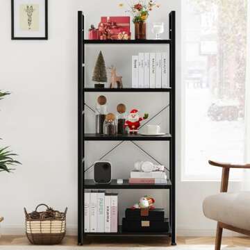 DUMOS 5 Tiers Bookshelf, Classical Book Shelf, Tall Display Shelves in Living Room/Home/Office, Stor...