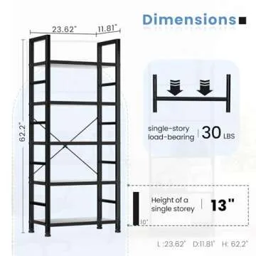 DUMOS 5 Tiers Bookshelf, Classical Book Shelf, Tall Display Shelves in Living Room/Home/Office, Storage Organizer for CDs/Books/Movies, Modern Black