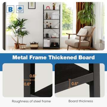 DUMOS 5 Tiers Bookshelf, Classical Book Shelf, Tall Display Shelves in Living Room/Home/Office, Storage Organizer for CDs/Books/Movies, Modern Black