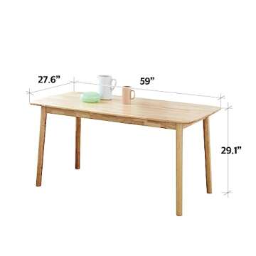 Livinia Aslan 59" Malaysian Oak Rectangular Wooden Dining Table/Large Solid Wood Kitchen Desk (Natur...