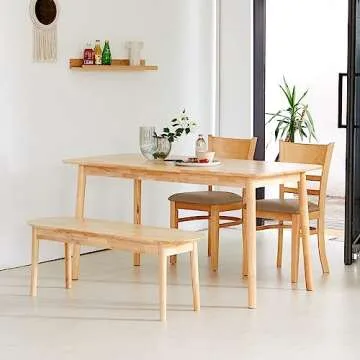 Livinia Aslan 59" Malaysian Oak Rectangular Wooden Dining Table/Large Solid Wood Kitchen Desk (Natural Oak)