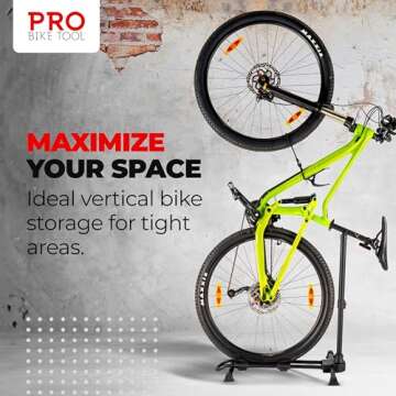 PRO BIKE TOOL Vertical Upright Bike Stand - 2.3" Tire Width, 29" Wheel Size - Vertical Bike Rack for...