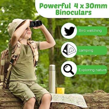 Hiboom 8 Pack Kid Binoculars Set Shockproof Folding Mini Compact Binoculars Compass Magnifying Glass for 3-12 Years Boys Girls Kids Bird Watching Camping Outdoor Play