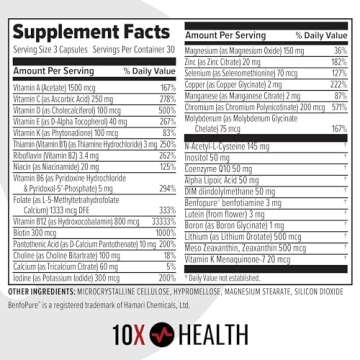 10X Health Optimize Methylated Multivitamin for Men & Women - 34 in 1 Formula with 800 mcg of Vitami...