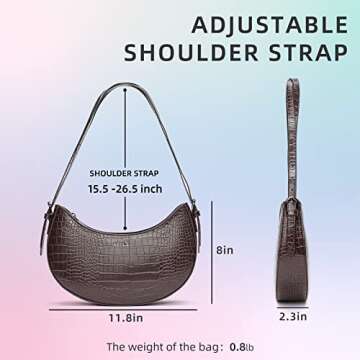 Keyli Shoulder Bag for Women Christmas Gift Fashion Crocodile Pattern Mini Purse Zipper Closure Shoulder Purses Tote Bags Clutch Adjustable Double Straps Tote Handbags Top-Handler Bag Coffee