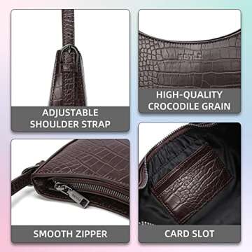 Keyli Shoulder Bag for Women Christmas Gift Fashion Crocodile Pattern Mini Purse Zipper Closure Shoulder Purses Tote Bags Clutch Adjustable Double Straps Tote Handbags Top-Handler Bag Coffee