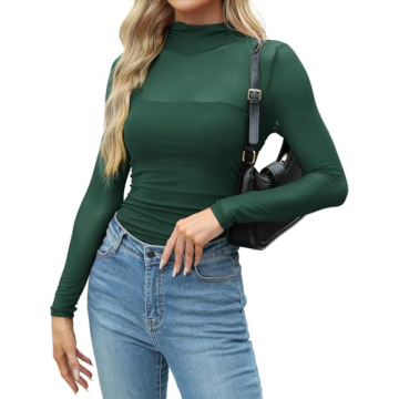 Stylish Zeagoo Women's Long Sleeve Mesh Top in Green