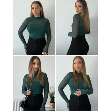 Stylish Zeagoo Women's Long Sleeve Mesh Top in Green