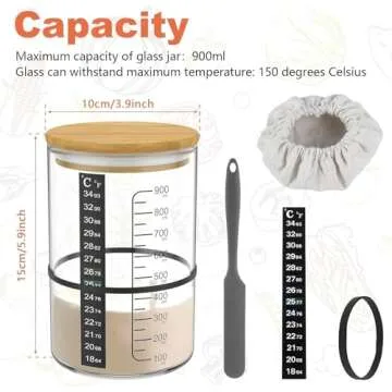 Pro Sourdough Bread Starter Kit - 34 oz sourdough jar with 5 unique features for the perfect sour do...