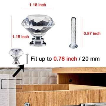 YourGift 12 Pack Drawer Knobs Diamond Shaped Crystal Glass 30mm Cabinet Knobs Pull Handles (Silver)