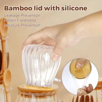 holoith Sugar Container with Bamboo Lid and Spoon,15 oz Sugar Bowl Glass Jar for Coffee Bar Accessories Coffee Canister Kitchen Decor Housewarming Gift Christmas Refillable Design