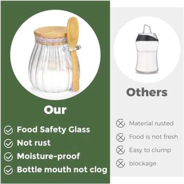 holoith Sugar Container with Bamboo Lid and Spoon,15 oz Sugar Bowl Glass Jar for Coffee Bar Accessories Coffee Canister Kitchen Decor Housewarming Gift Christmas Refillable Design