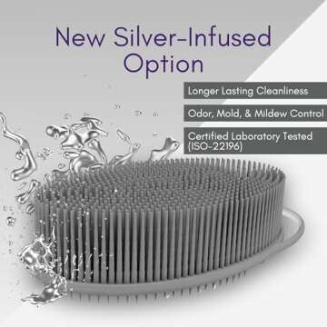Avilana Silicone Exfoliating Body Scrubber – Dual-Sided Silicone Loofah for Shower, Body Scrubber for Men & Women, Gentle Loofa Alternative, Easy-to-Clean Silicone Body Scrubber (S2-Gray)