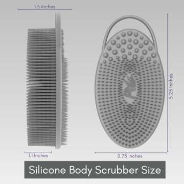 Avilana Silicone Exfoliating Body Scrubber – Dual-Sided Silicone Loofah for Shower, Body Scrubber for Men & Women, Gentle Loofa Alternative, Easy-to-Clean Silicone Body Scrubber (S2-Gray)