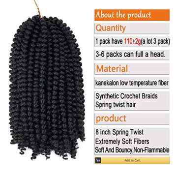 Beyond Beauty Spring Twist Crochet Hair 90strands 8 Inch Fluffy Spring Twists Braiding,Spring Twist Crochet Braids Bomb for Black Women (1B)