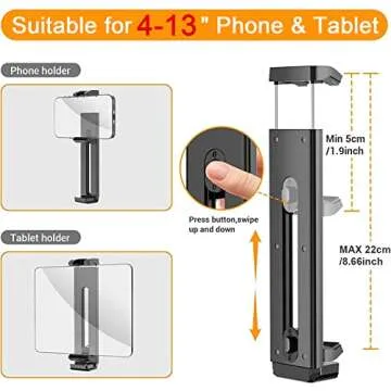 63" Tripod Stand for 4"-13" Phone & Tablet, Camera Tripod Stand with Rechargeable Remote & Bag, Aluminum Professional Tripod 2 in 1 Mount & 1/4" Screw Tripods for iPhone, iPad, Camera, Projector