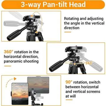 63" Tripod Stand for 4"-13" Phone & Tablet, Camera Tripod Stand with Rechargeable Remote & Bag, Aluminum Professional Tripod 2 in 1 Mount & 1/4" Screw Tripods for iPhone, iPad, Camera, Projector