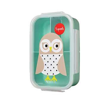3 Sprouts Bento Box for Kids – Leakproof, BPA-Free Lunch Box with 3 Compartments for Back to School, Reusable On-the-Go Meal and Snack Containers - Owl