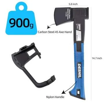 Chopping Axe, 14”Camping Outdoor Hatchet for Wood Splitting and Kindling, Forged Carbon Steel Heat Treated Hand Maul Tool, Nylon Handle Shock Reduction Handle with Anti-Slip Grip