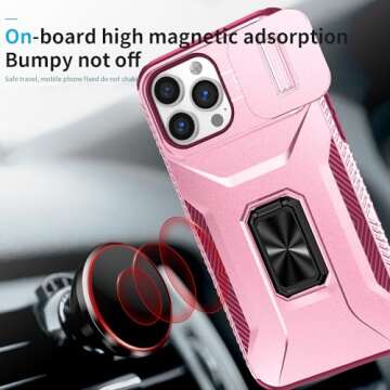 Ailampe Magnetic Case for iPhone 13 Pro Max 6.7", "Phone Case with Camera Cover & Kickstand, Militar...