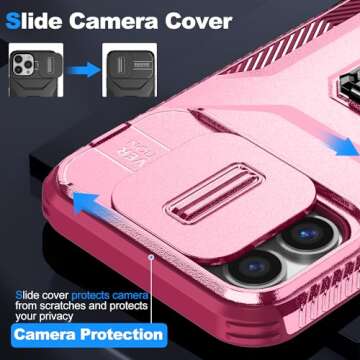 Ailampe Magnetic Case for iPhone 13 Pro Max 6.7", "Phone Case with Camera Cover & Kickstand, Military Grade Shockproof, Wine Red